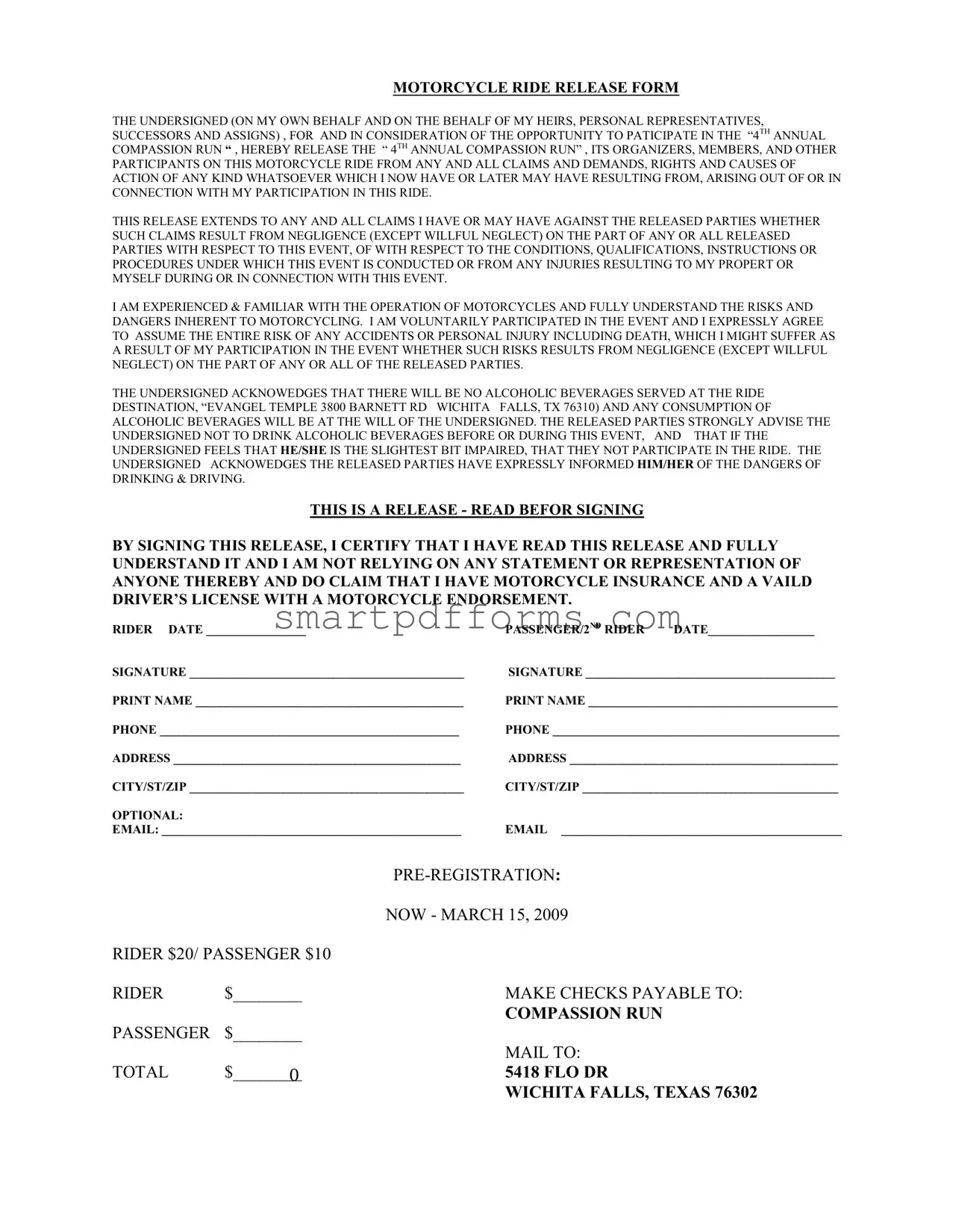 Blank Motorcycle Charity PDF Template