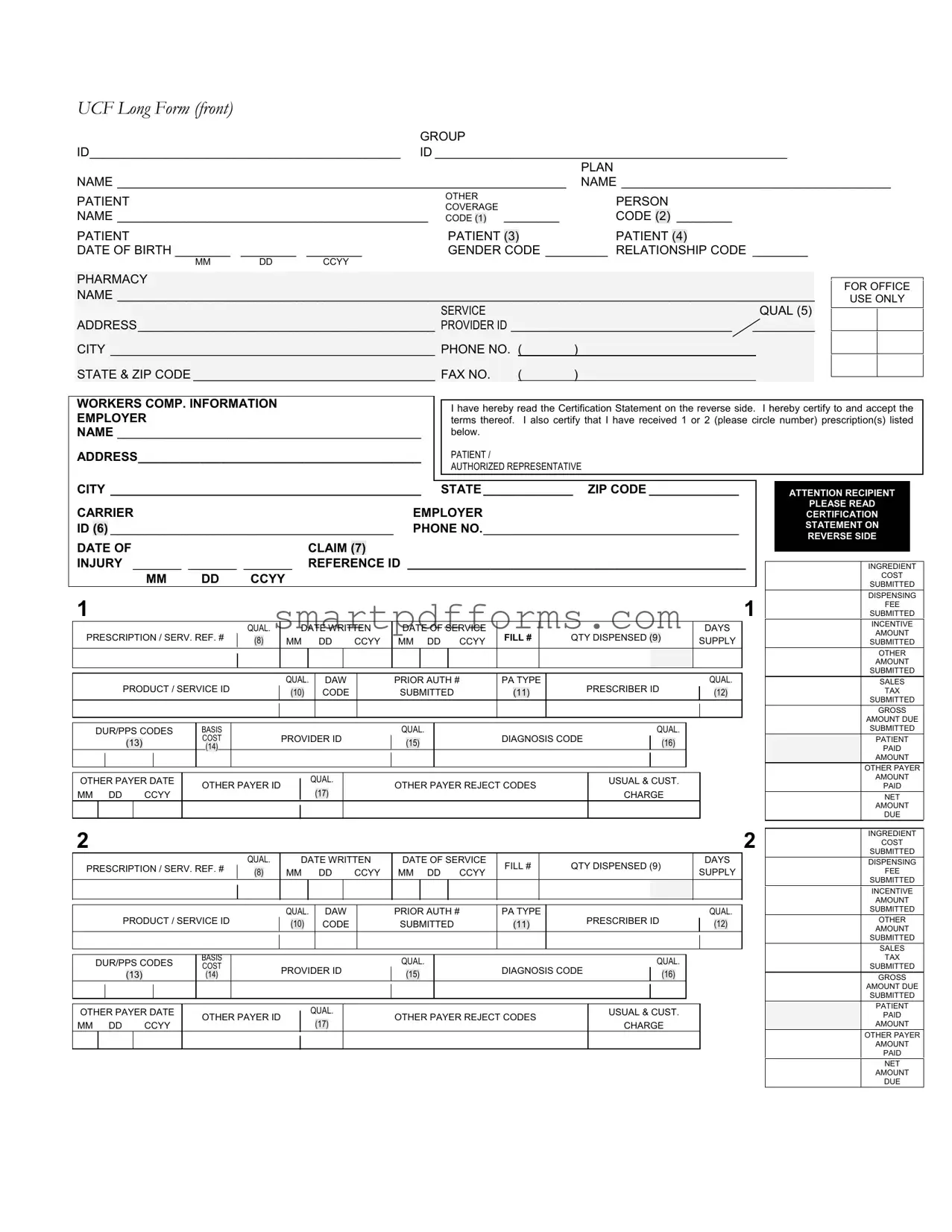 Blank Ncpdp Billing PDF Template