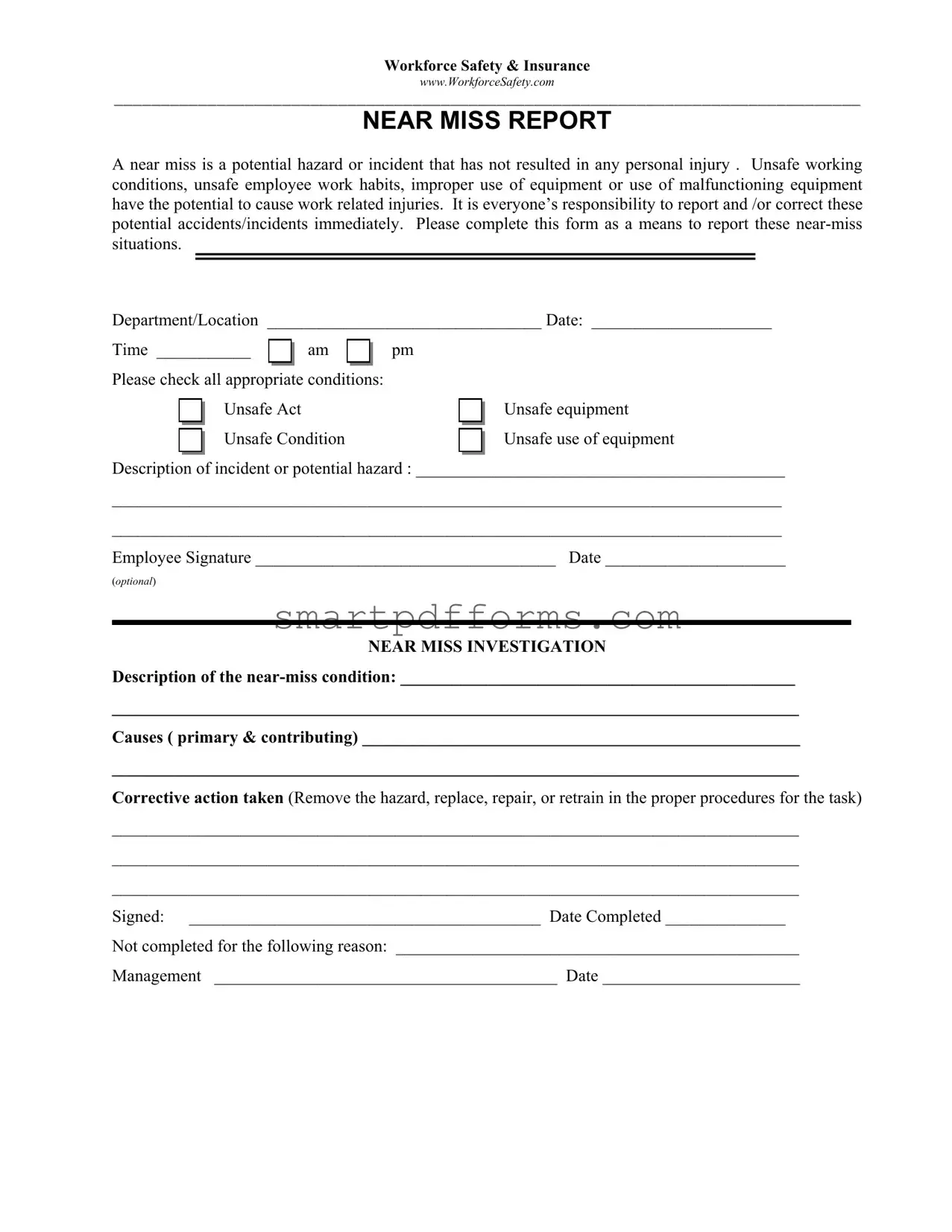 Blank Near Miss Report PDF Template