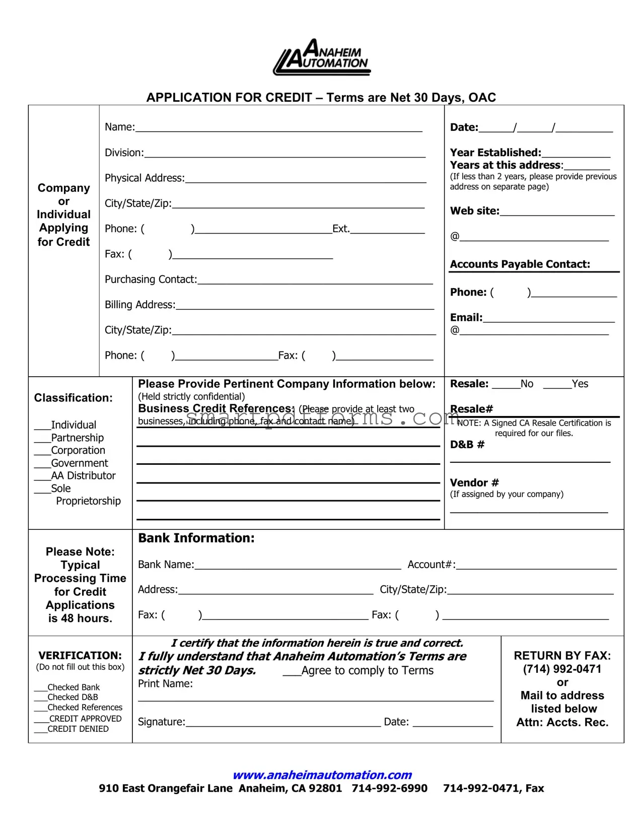 Blank Net 30 Terms Order PDF Template