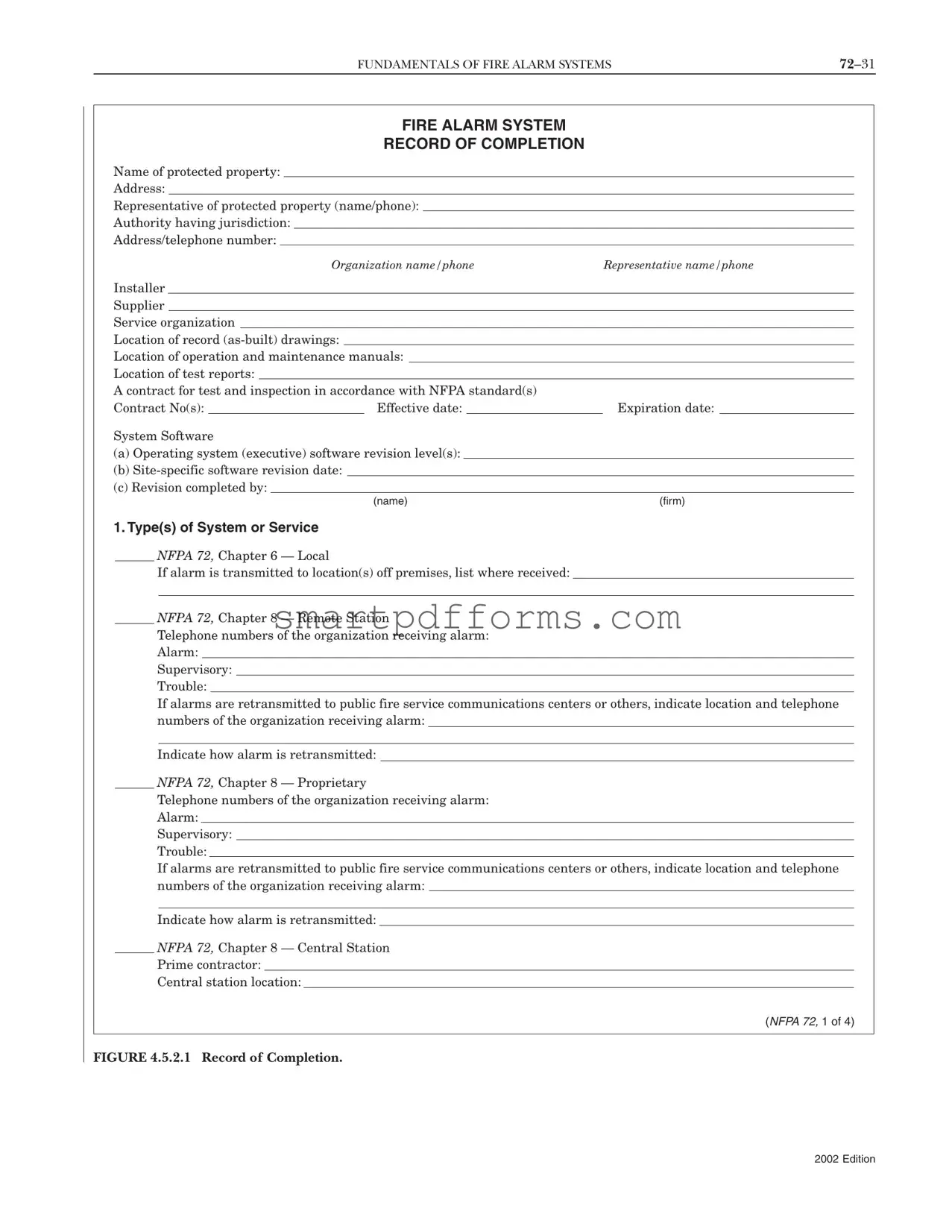 Blank Nfpa Completion Record PDF Template