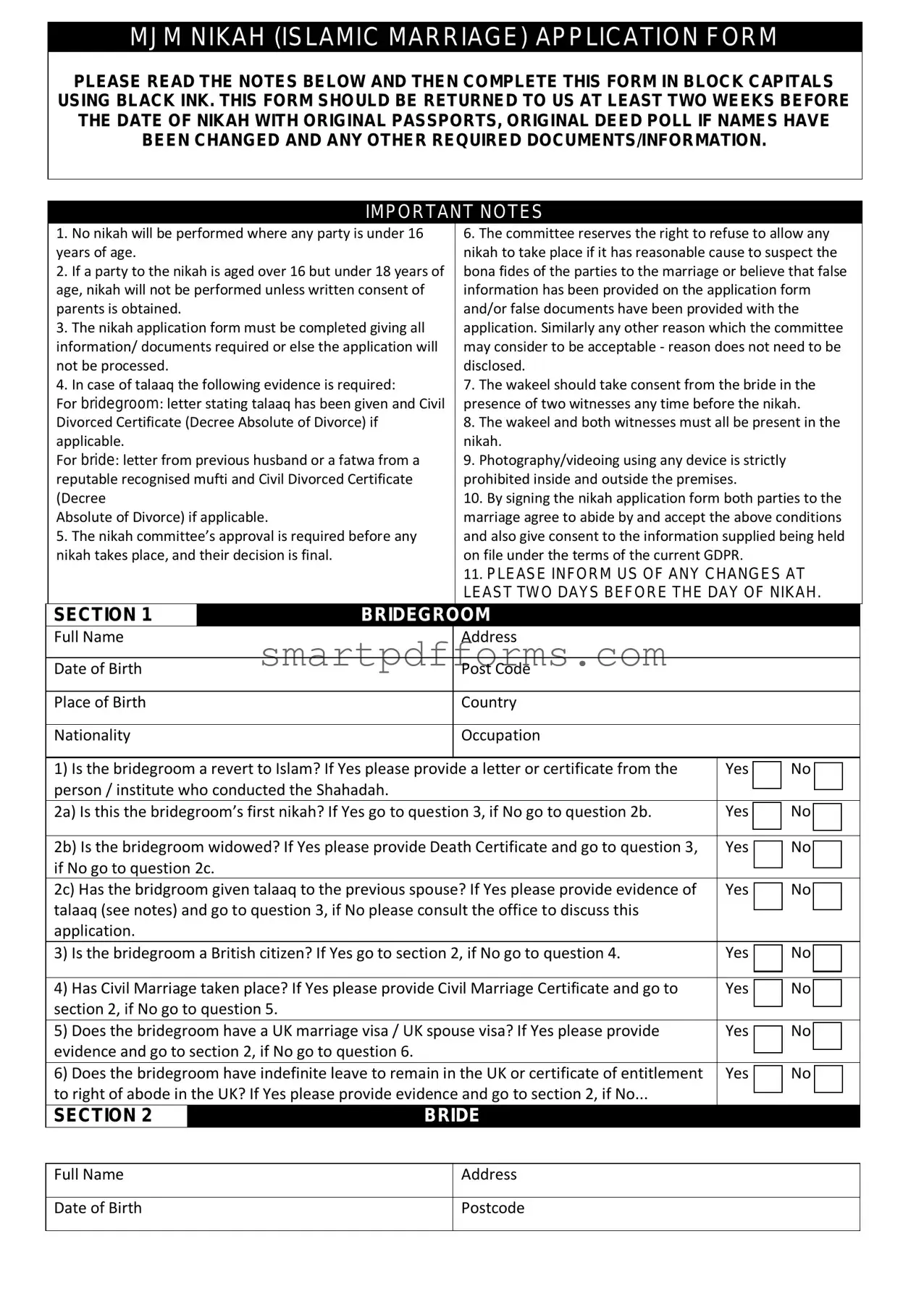 Blank Nikah Islamic Marriage Certificate PDF Template