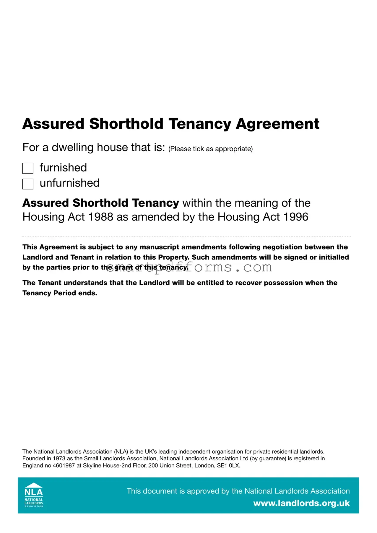 Blank Nla Tenancy Agreement Landlord Orguk PDF Template