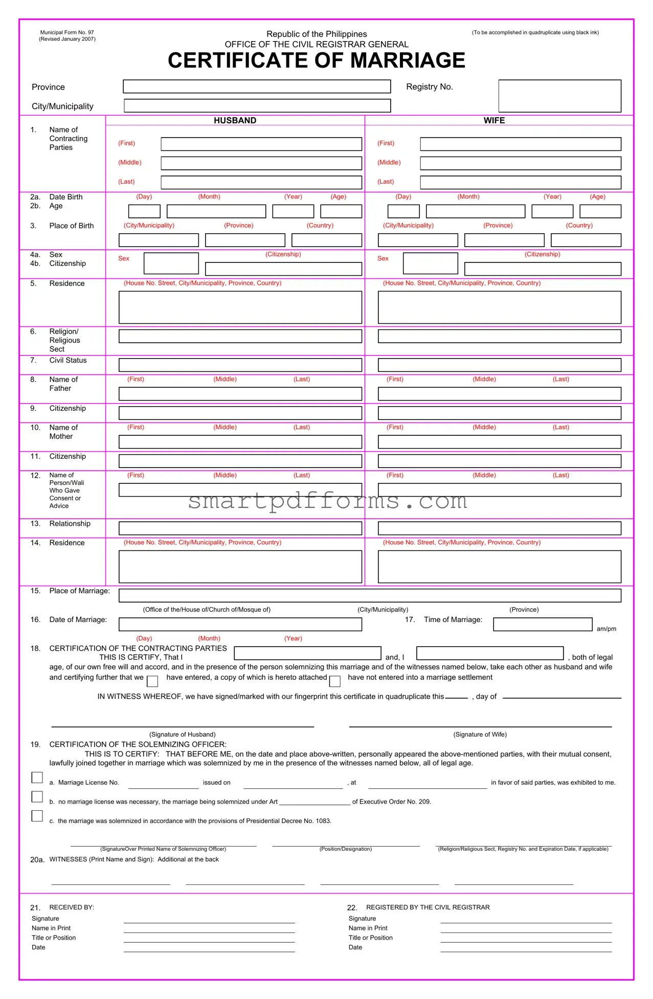 Blank No 97 Marriage PDF Template