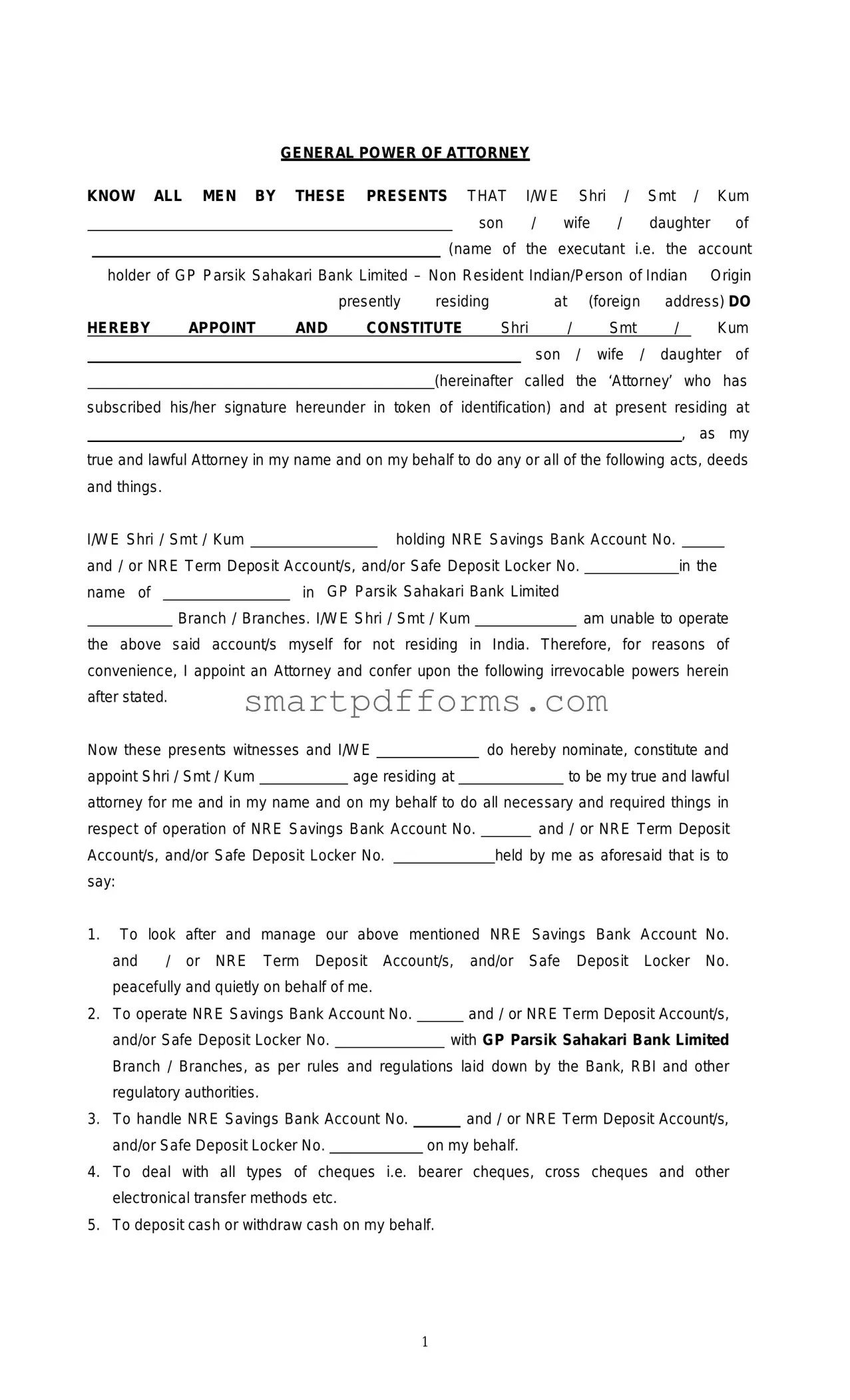 Blank Nri Power Of Attorney Format PDF Template