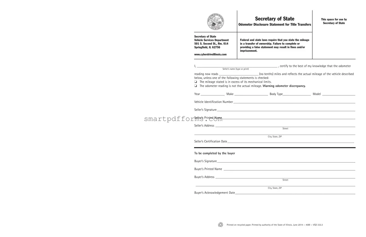 Blank Odometer Statement For Illinois PDF Template