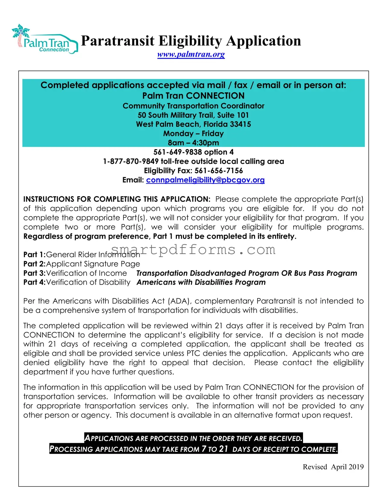 Blank Palm Tran Connection PDF Template