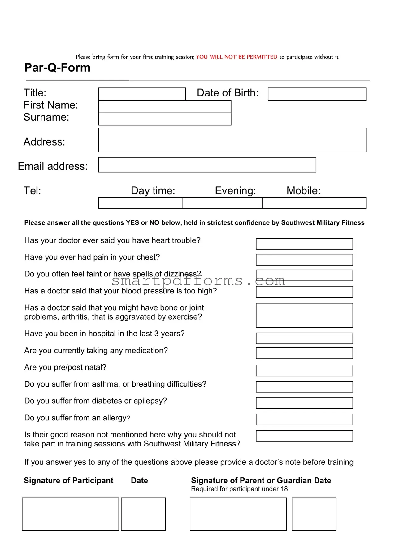 Blank Par Q PDF Template