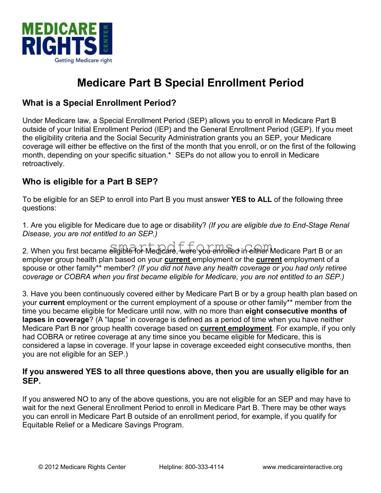 Blank Part B Special Enrollment PDF Template