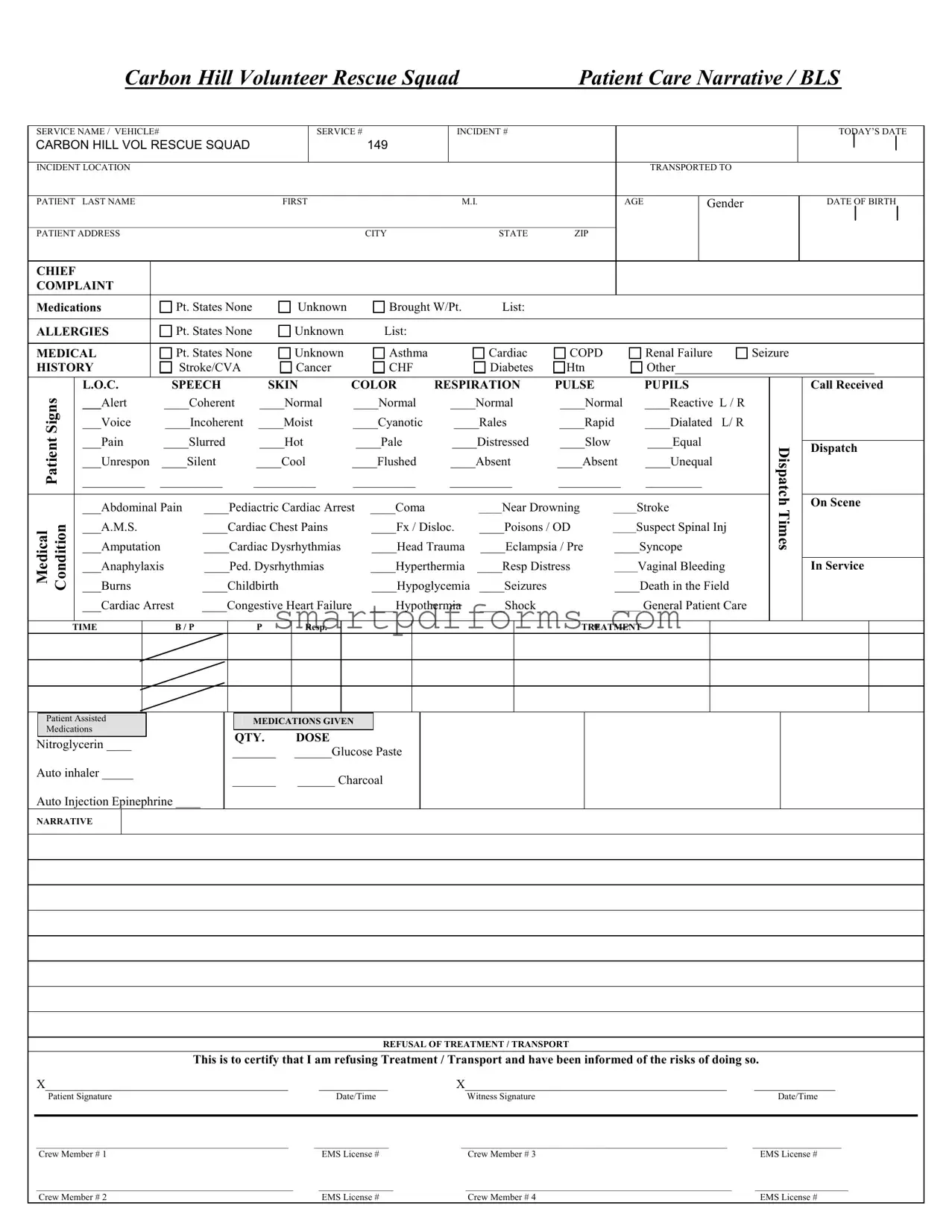 Blank Patient Care Report PDF Template