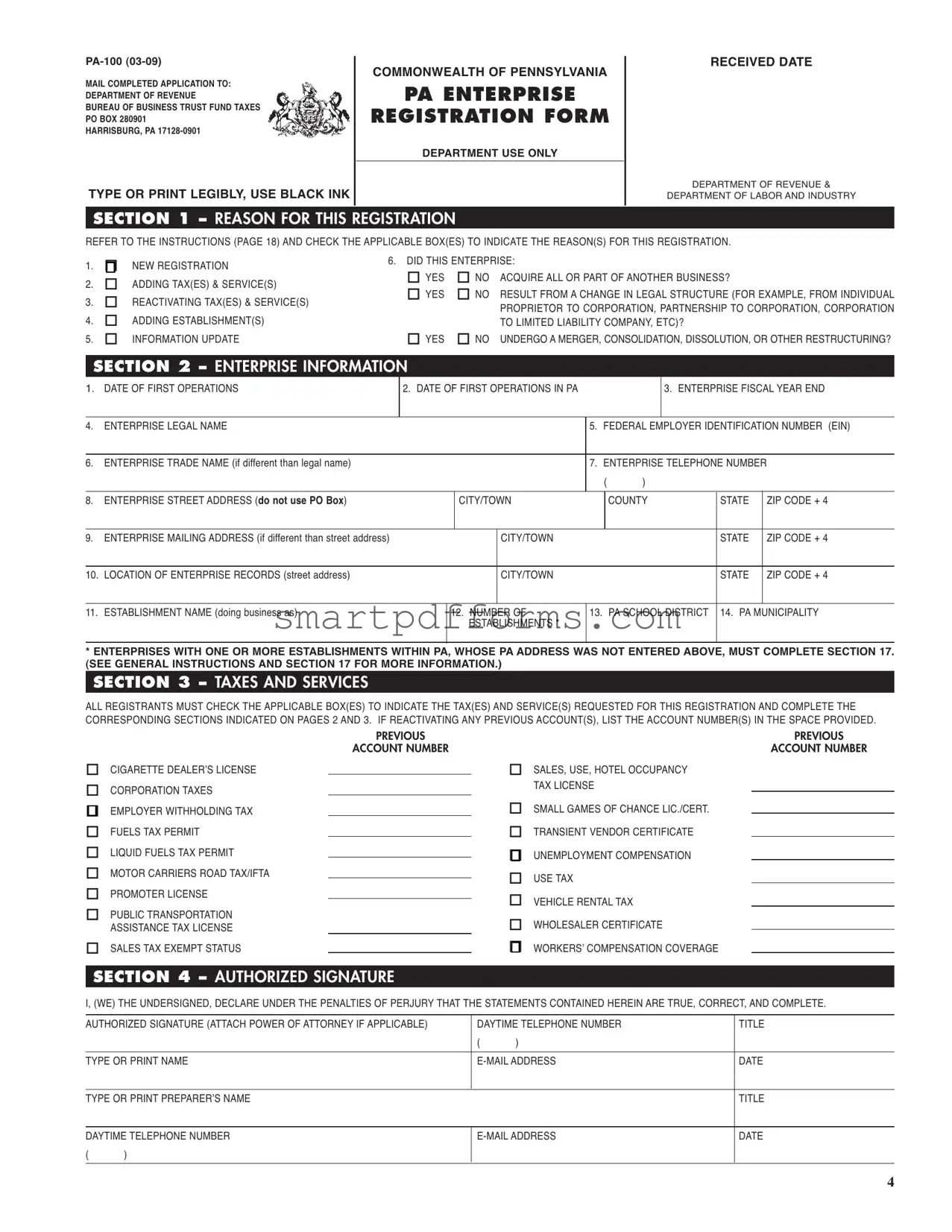 Blank Pennsylvania Pa 100 PDF Template