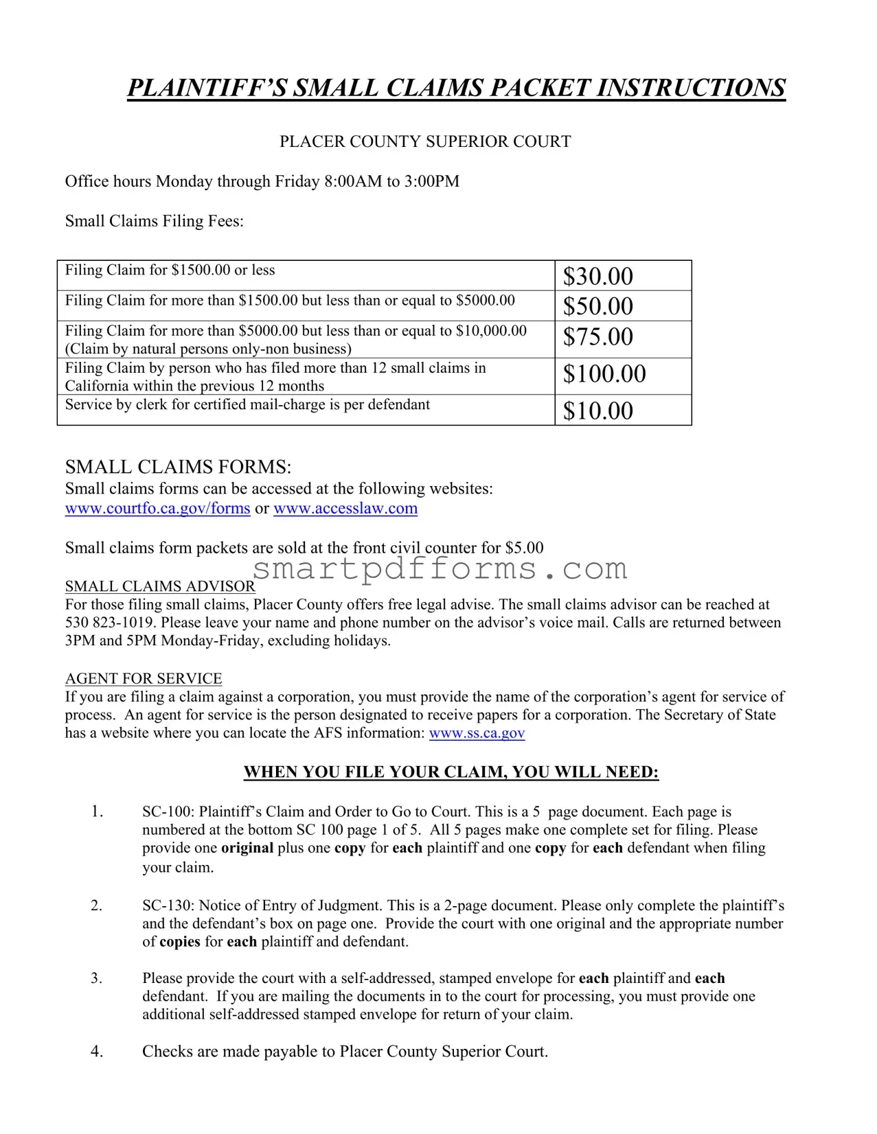 Blank Placer County Superior Court PDF Template