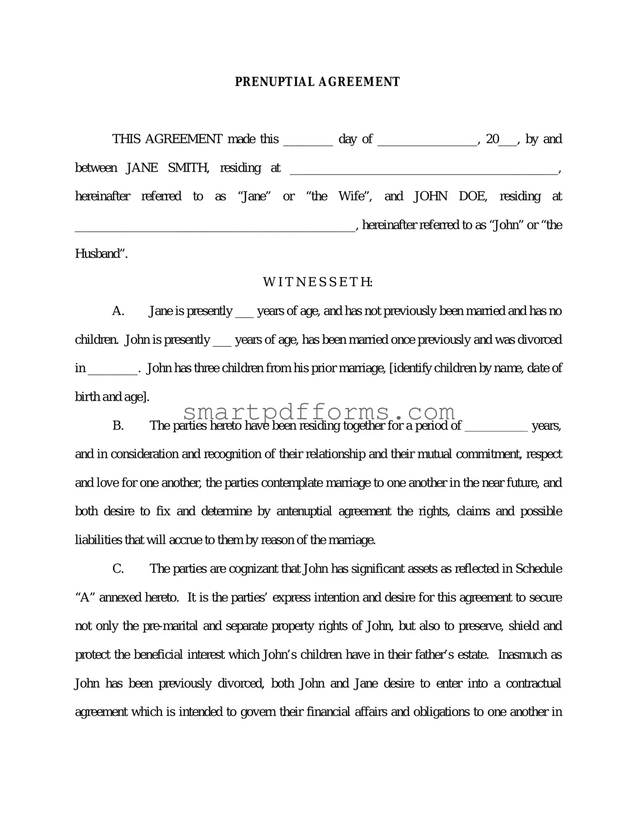 Blank Prenuptial Agreement PDF Template