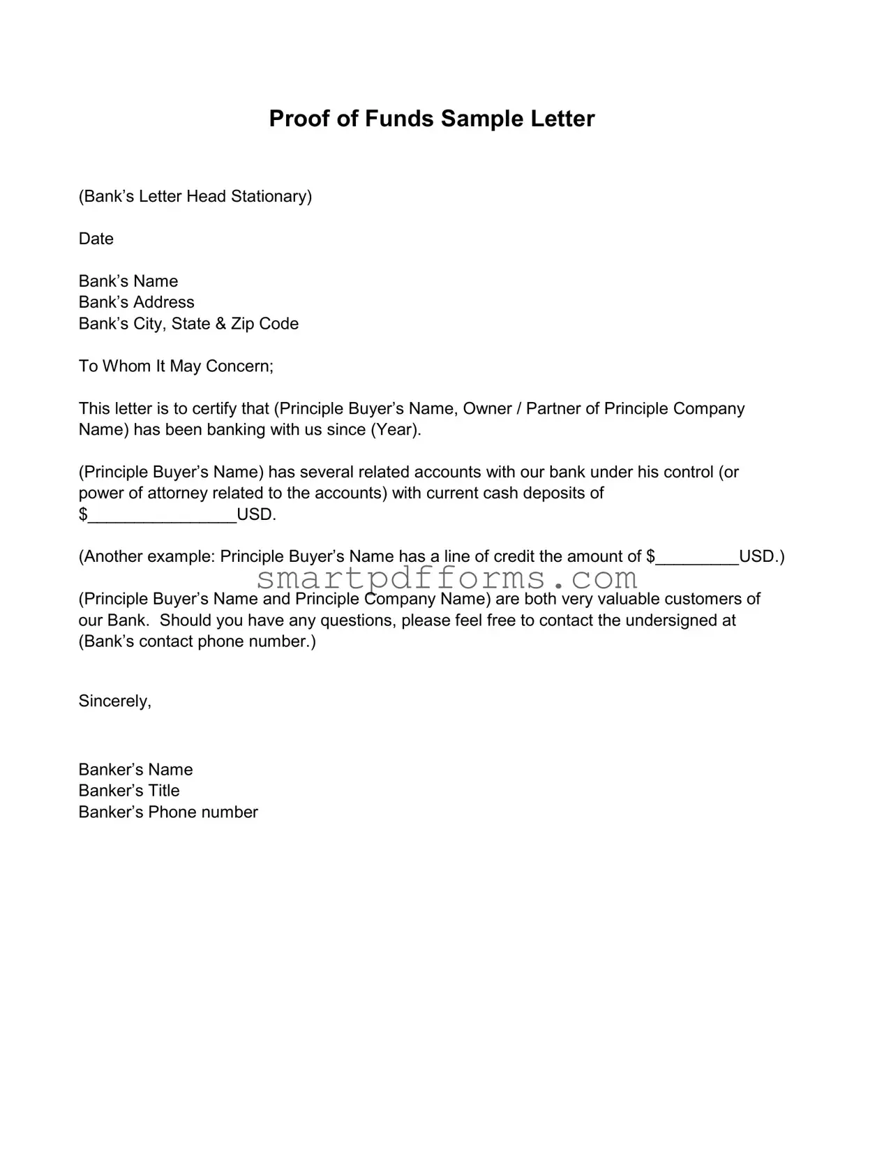 Blank Proof Of Funds Letter Sample PDF Template