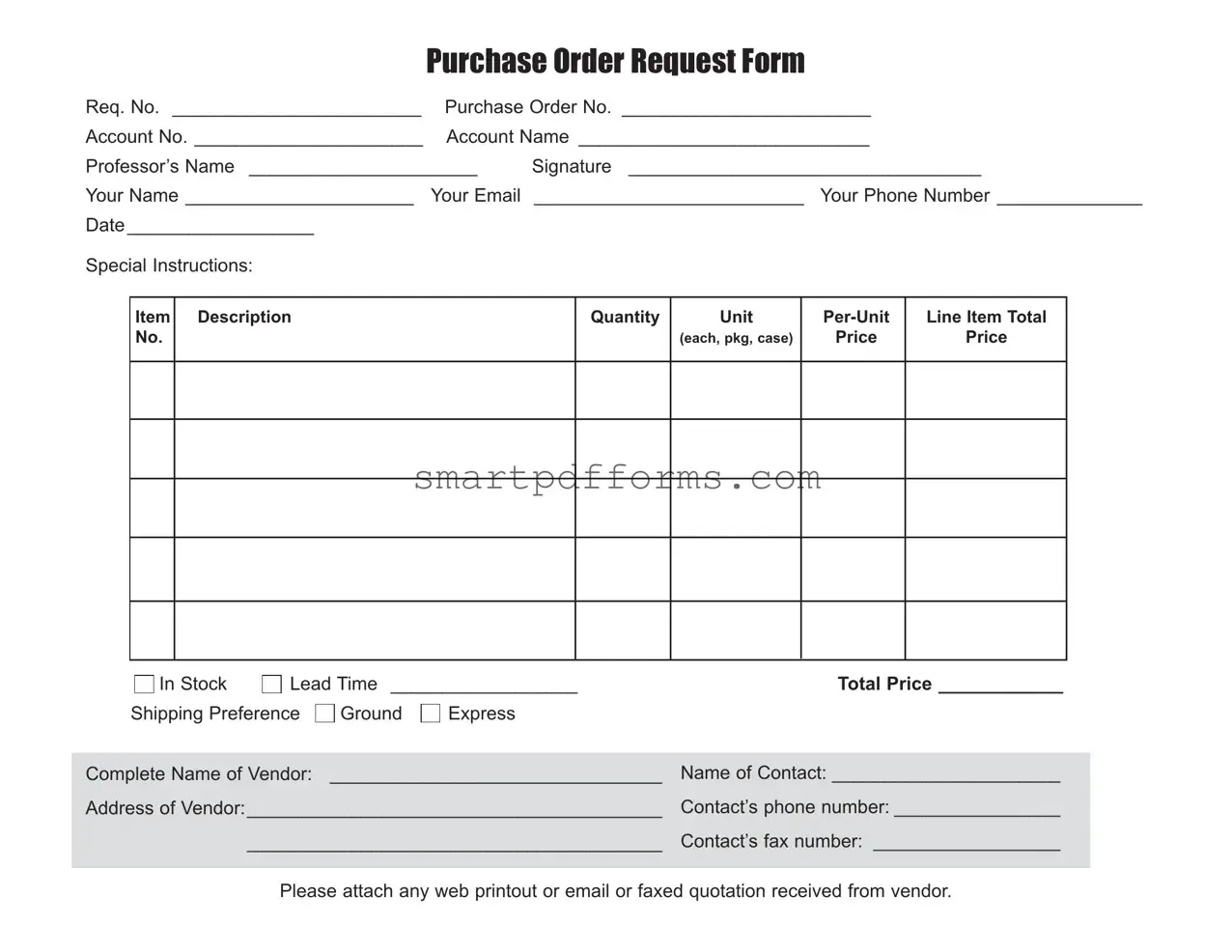 Blank Purchase Request PDF Template