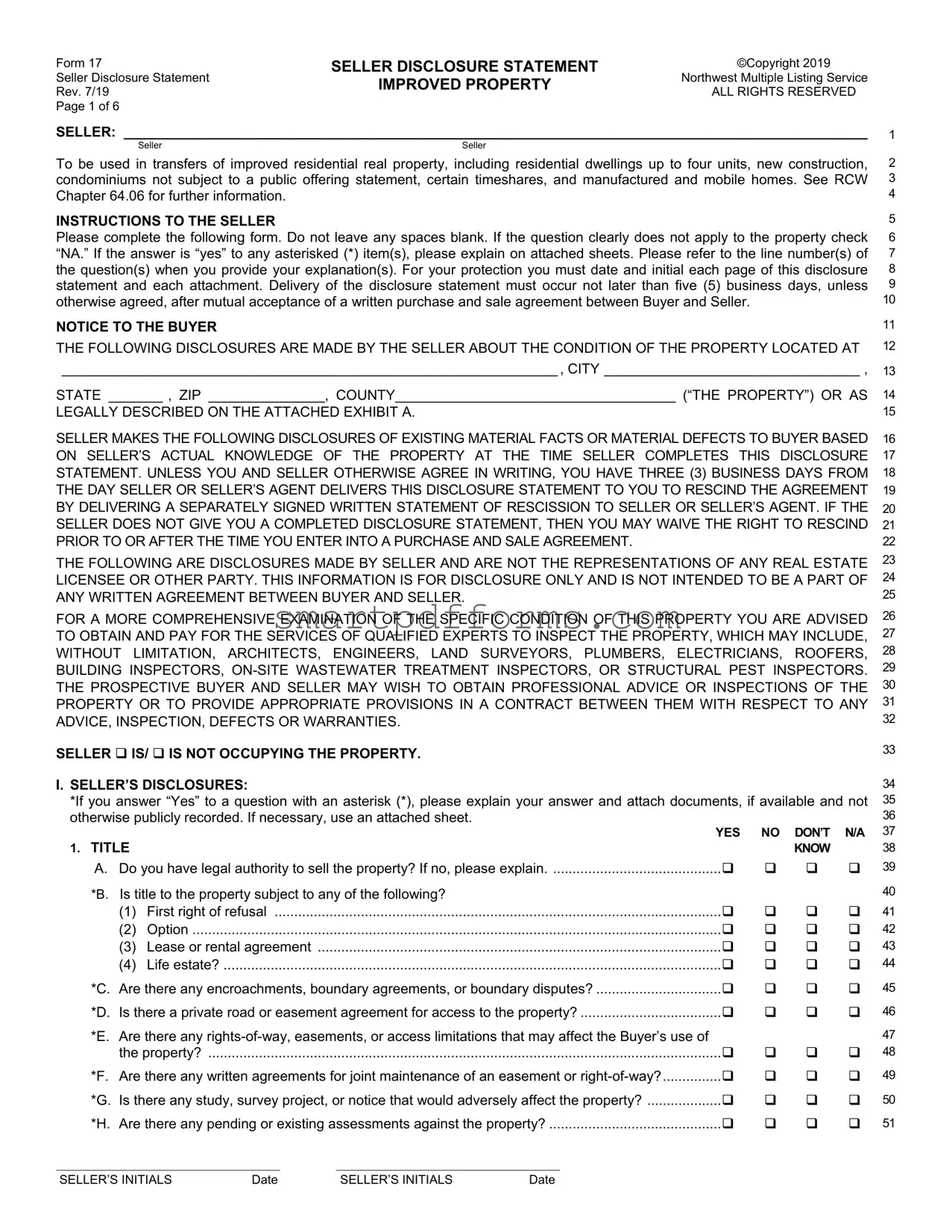 Blank Real Estate Seller Disclosure 17 PDF Template