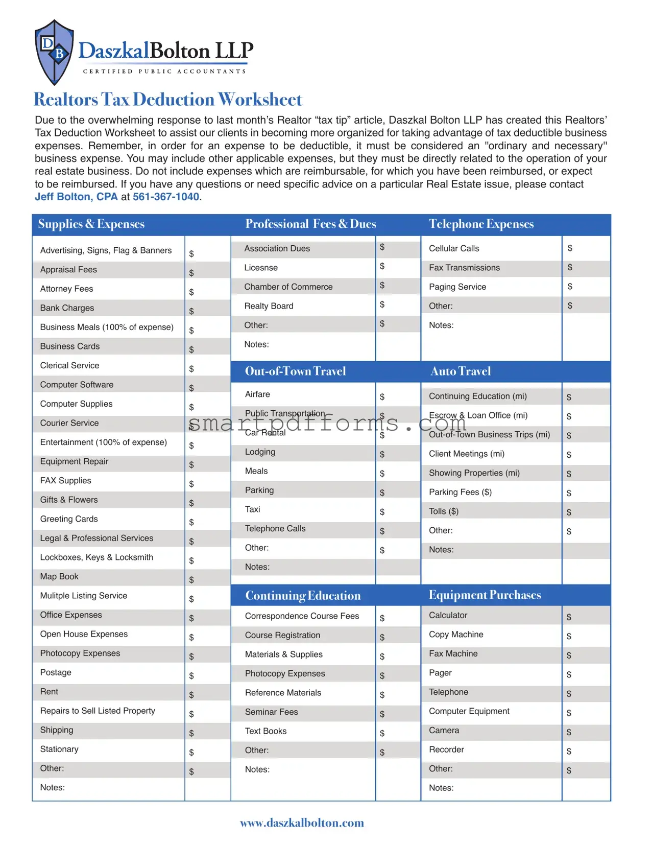 Blank Real Estate Tax Deduction PDF Template