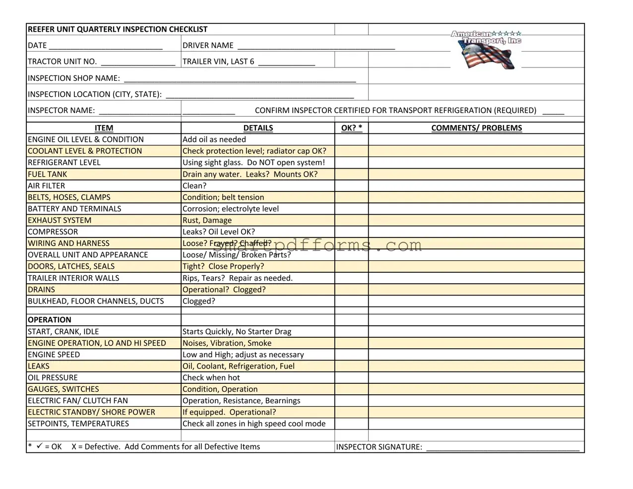 Blank Reefer Inspection PDF Template
