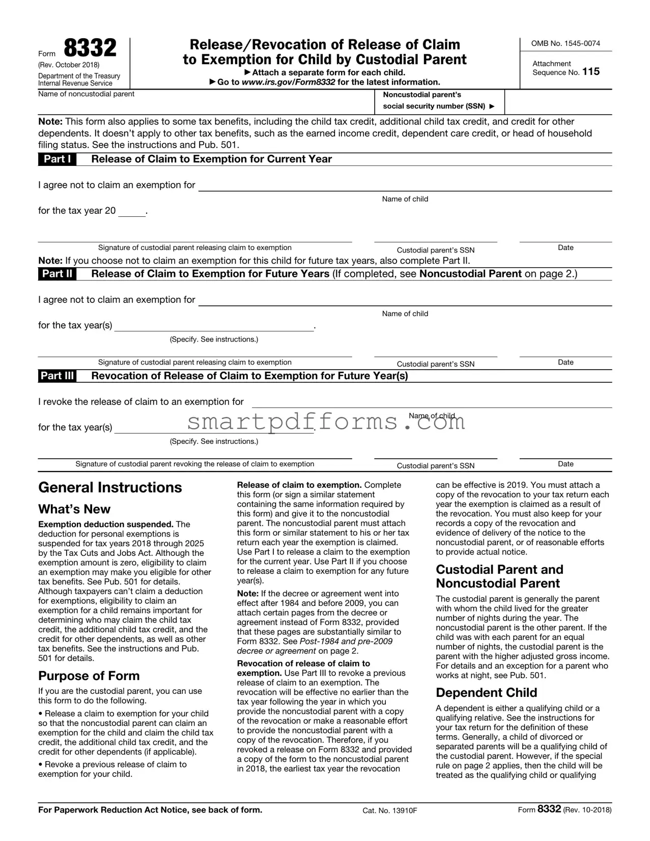 Blank IRS 8332 PDF Template