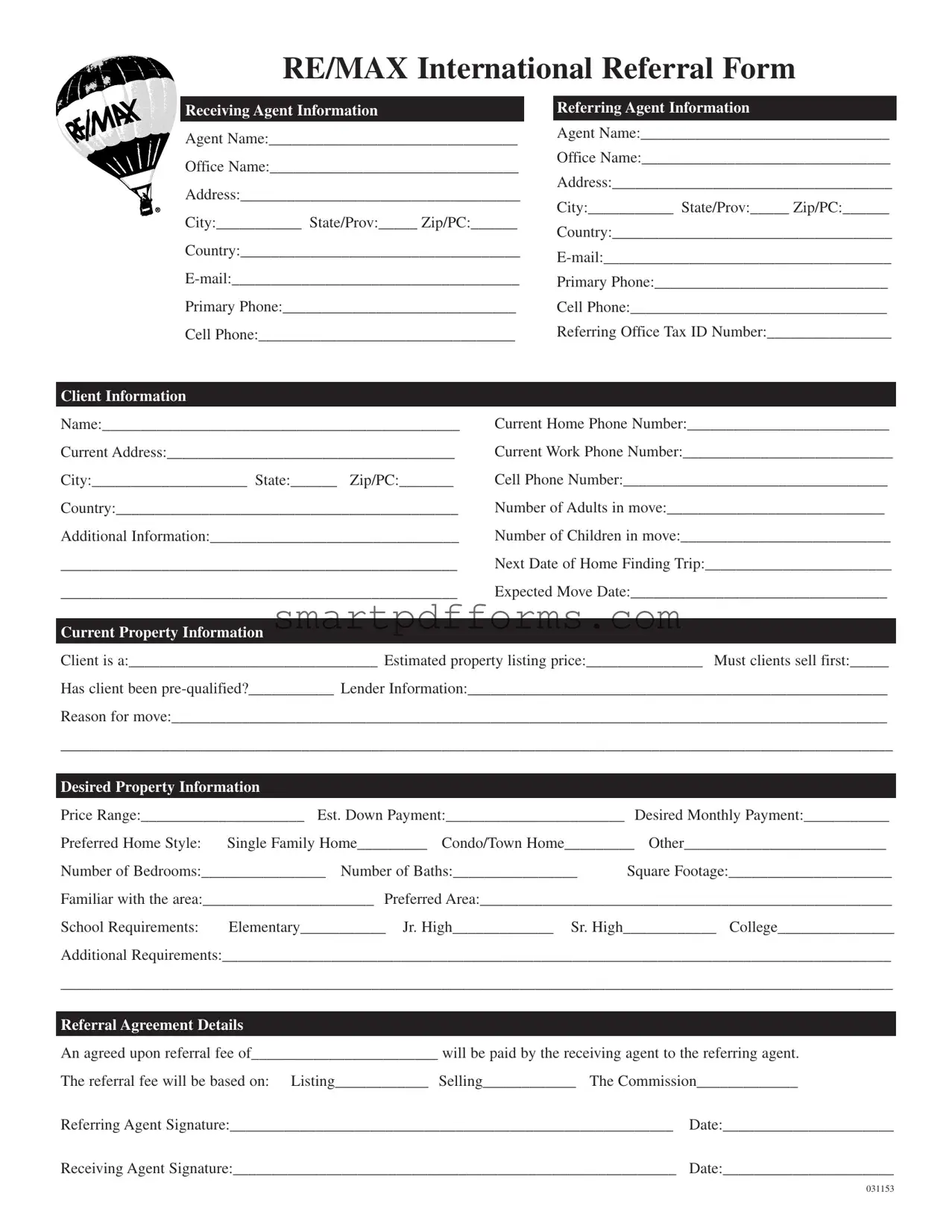 Blank Remax Referral PDF Template