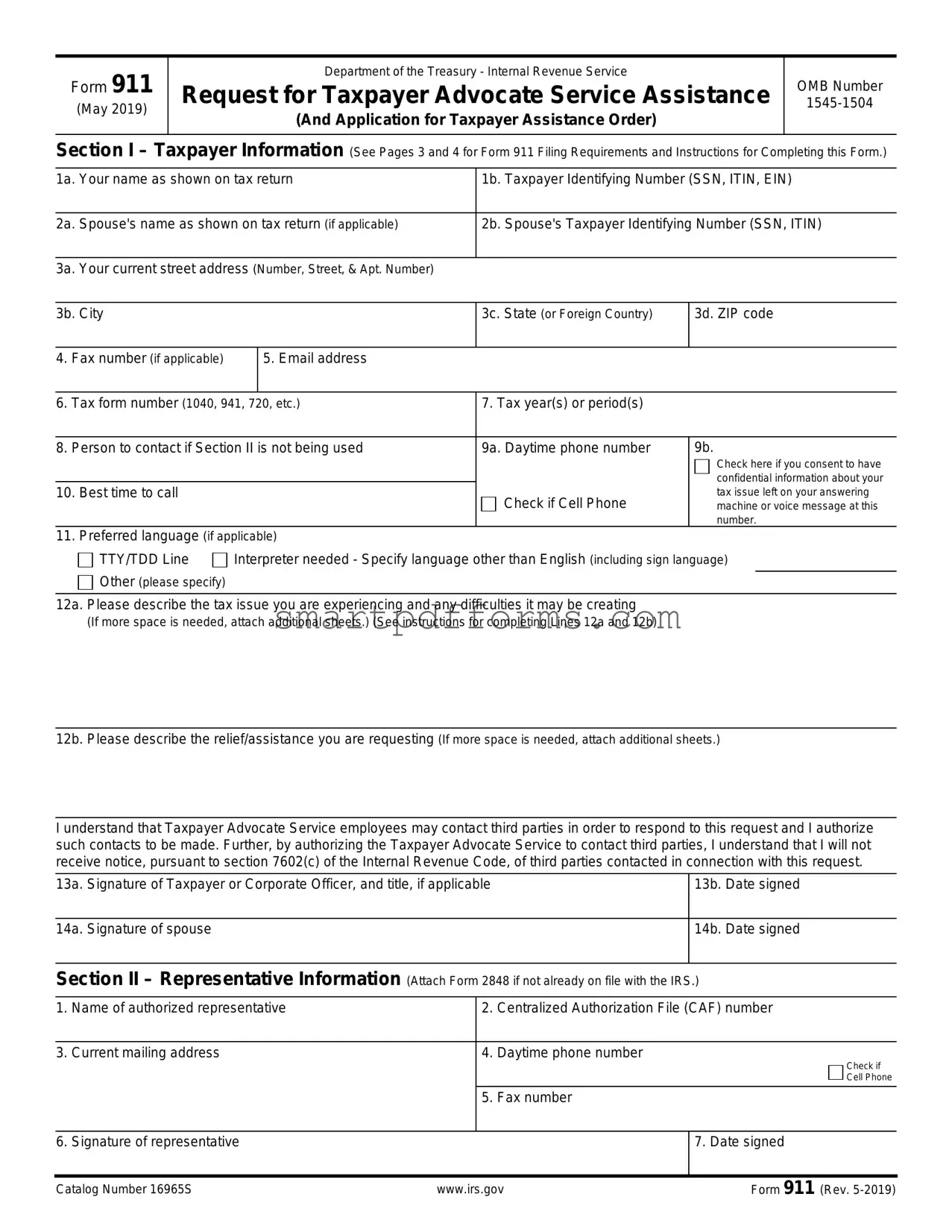 Blank IRS 911 PDF Template