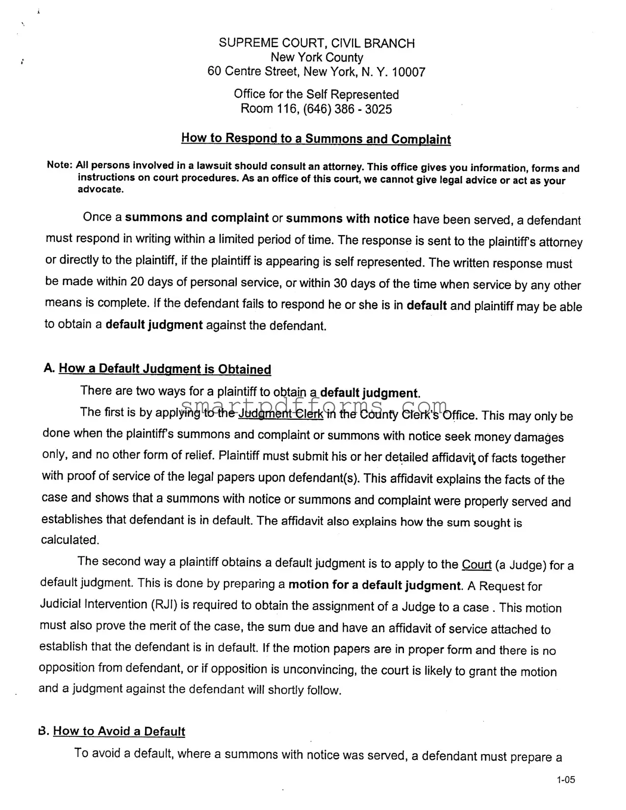 Blank Response To A Summons PDF Template