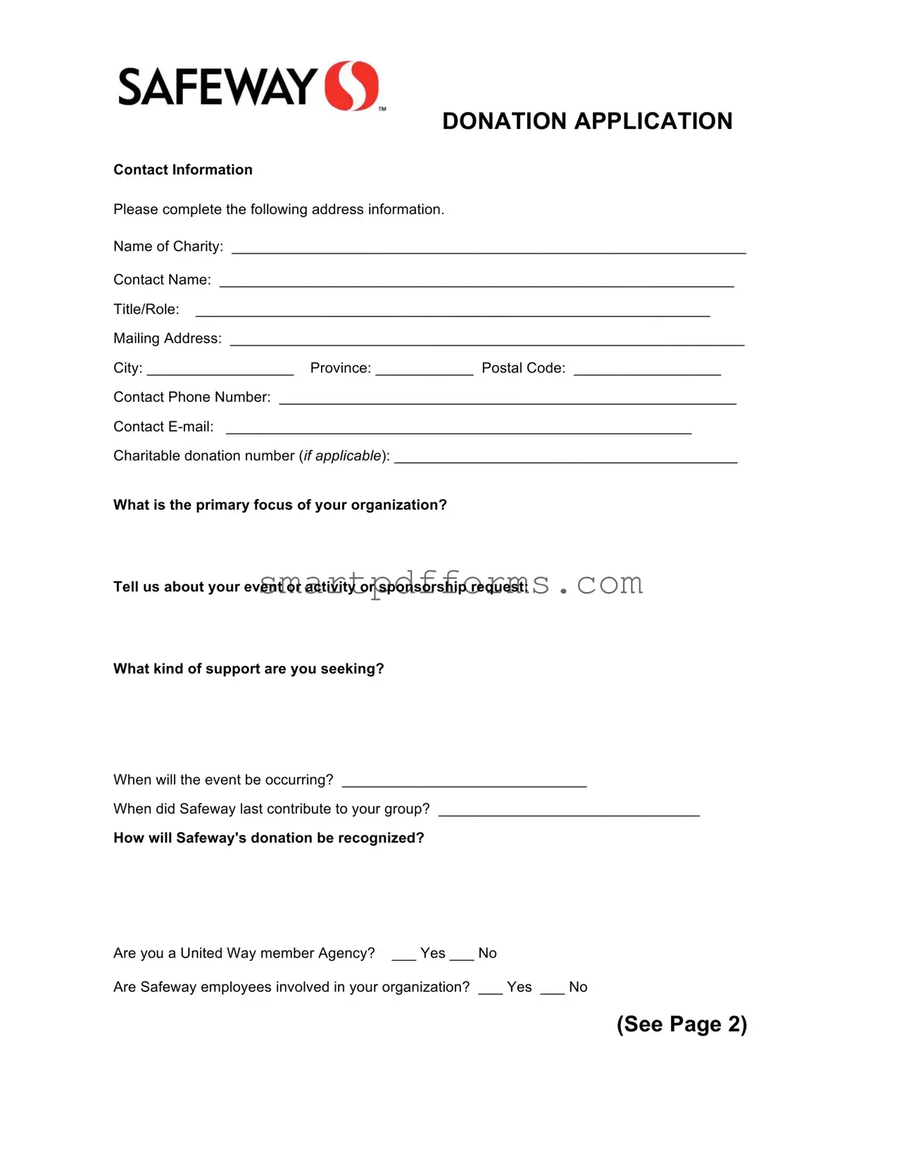 Blank Safeway Donation Request PDF Template