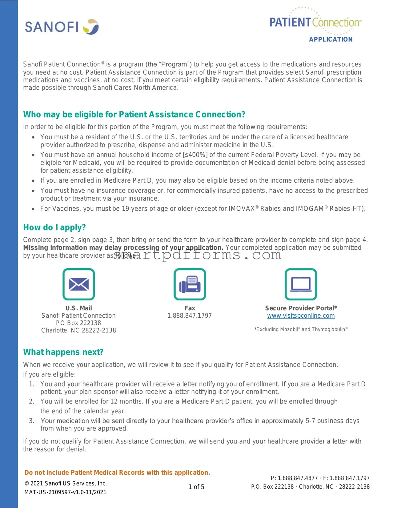 Blank Sanofi Patient Assistance PDF Template