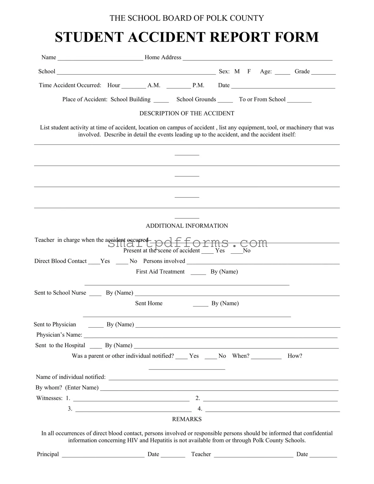 Blank School Accident Report PDF Template