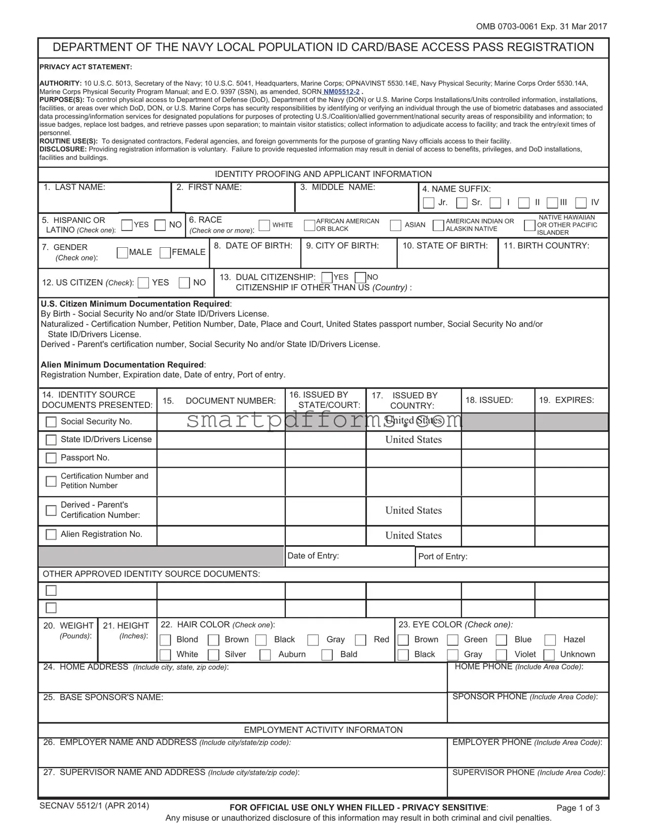 Blank Secnav 5512 1 PDF Template