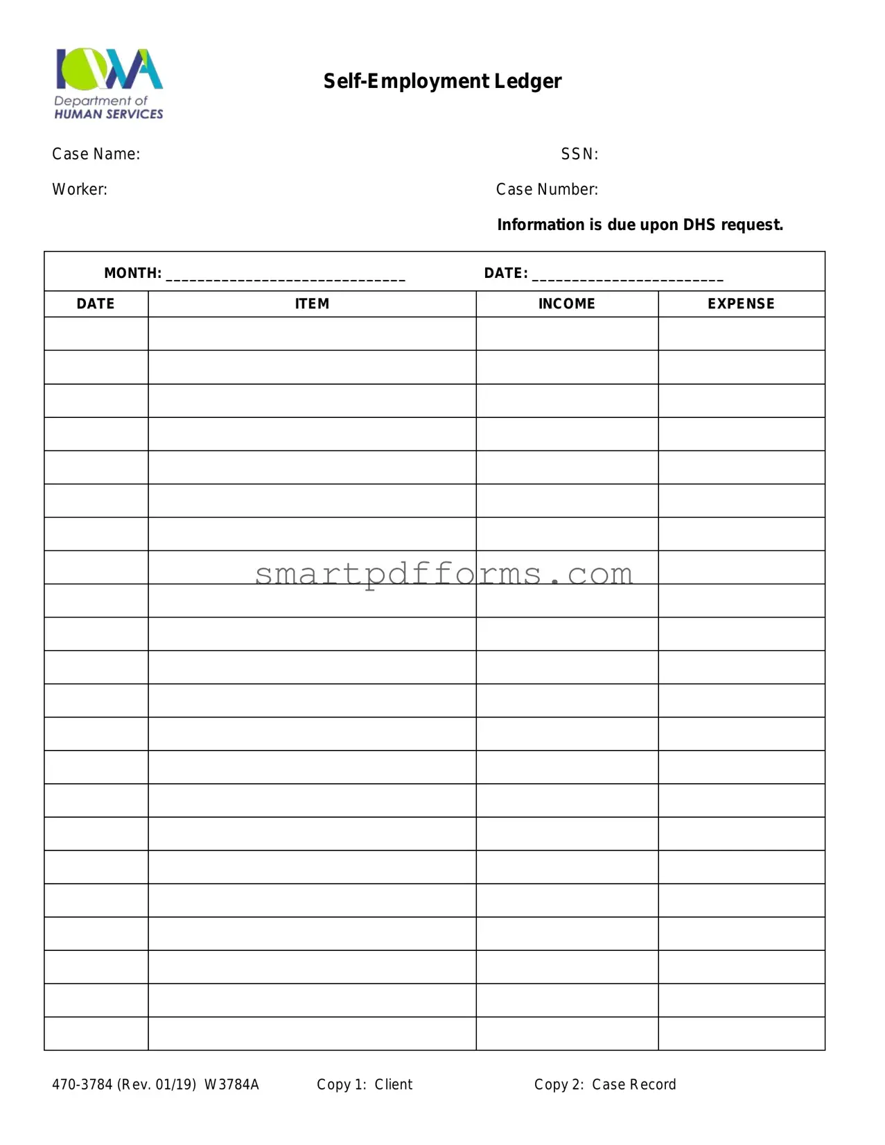 Blank Self Employment Ledger PDF Template