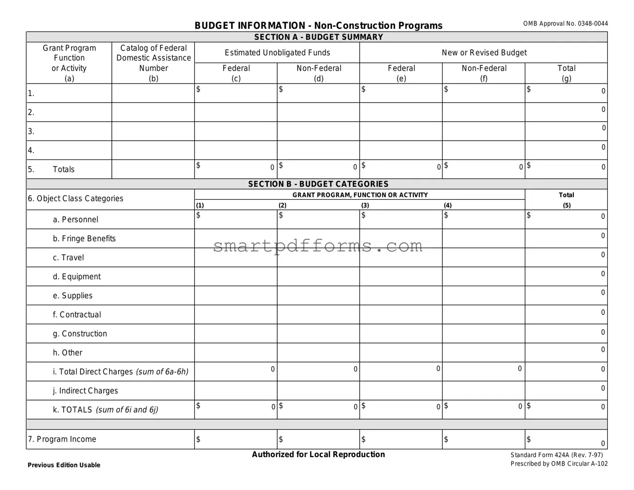 Blank Sf 424A PDF Template