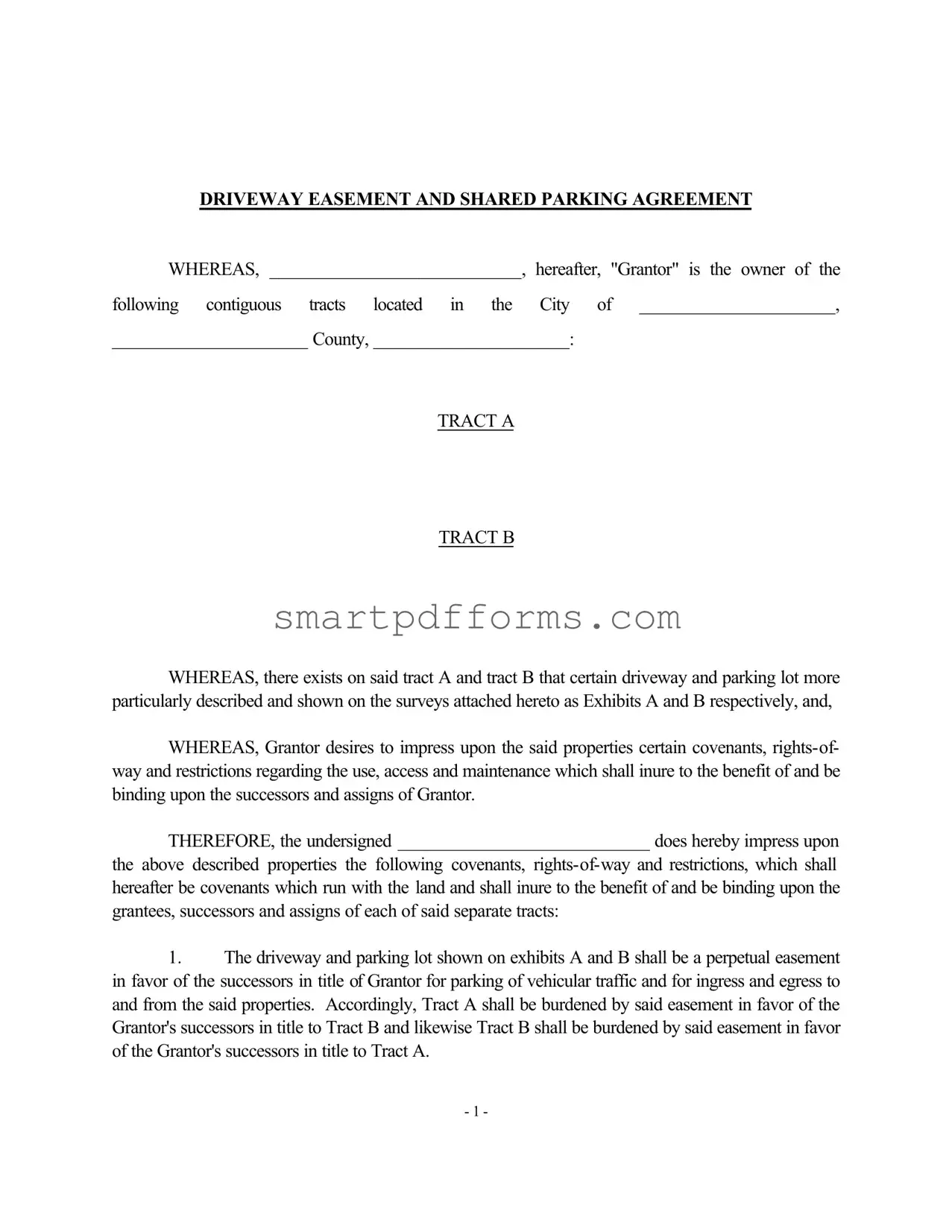 Blank Shared Driveway Agreement PDF Template