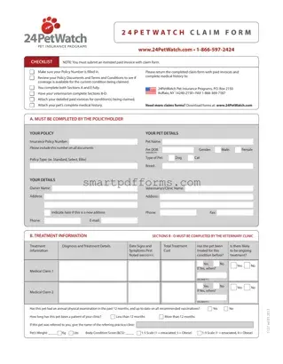 Blank 24Petwatch Claim PDF Template