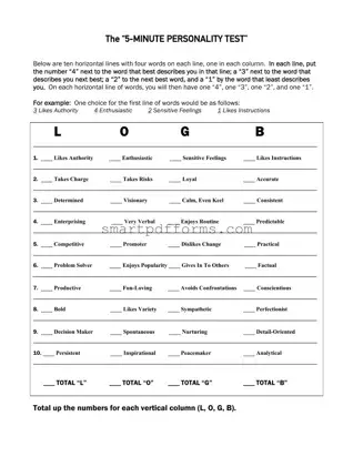 Blank 5 Minute Personality Test PDF Template