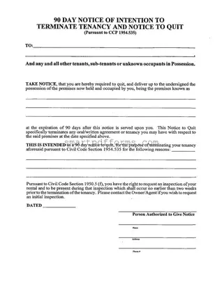 Blank 90 Day Notice PDF Template