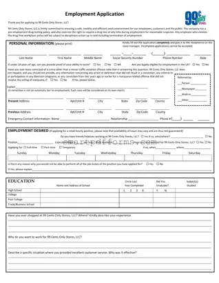 Blank 99 Cent Job Application PDF Template