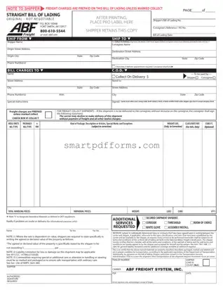 Blank Abf Freight Bill Of Lading PDF Template