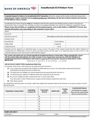 Blank Ach Transfer Bank Of America PDF Template