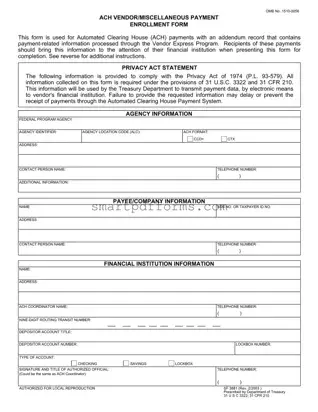 Blank Ach Vendor Payment PDF Template
