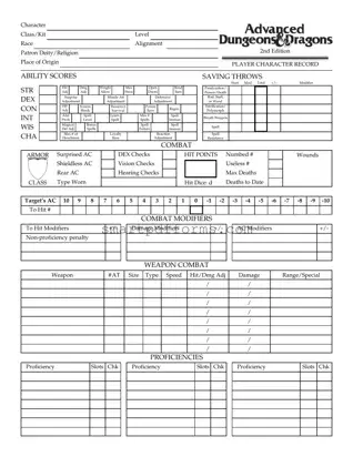 Blank Add Character Sheet PDF Template