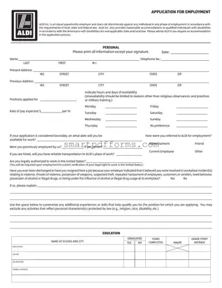 Blank Aldi Application PDF Template