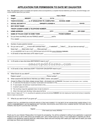Blank Application Date Daughter PDF Template