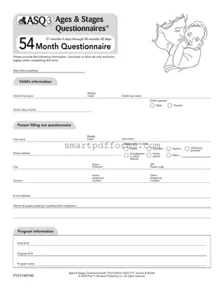 Blank Asq 54 Month Questionnaire PDF Template