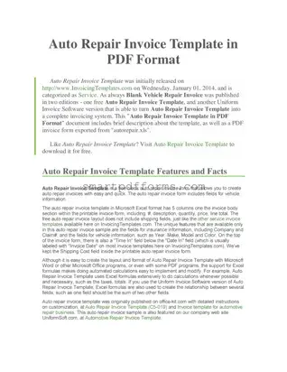 Blank Auto Repair Invoice PDF Template