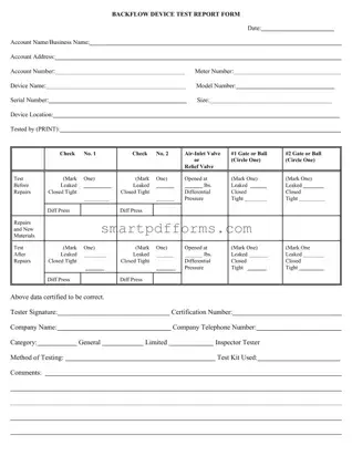 Blank Backflow Test Report PDF Template