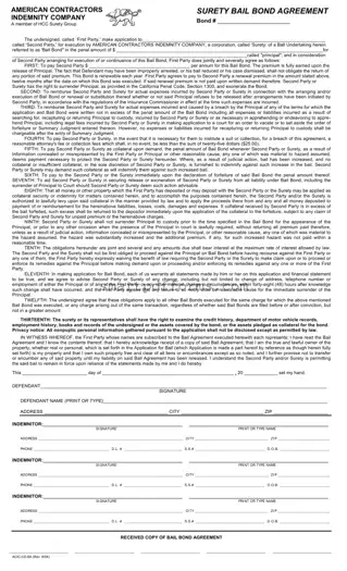 Blank Bail Bond Release Paperwork PDF Template