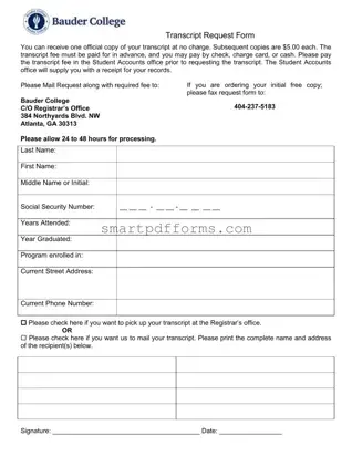 Blank Bauder College Transcript PDF Template