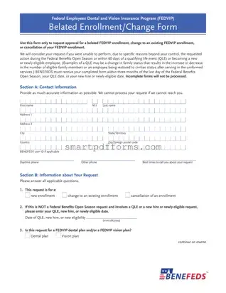 Blank Benefeds Belated Enrollment PDF Template