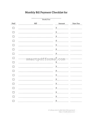 Blank Bill Payment Checklist PDF Template